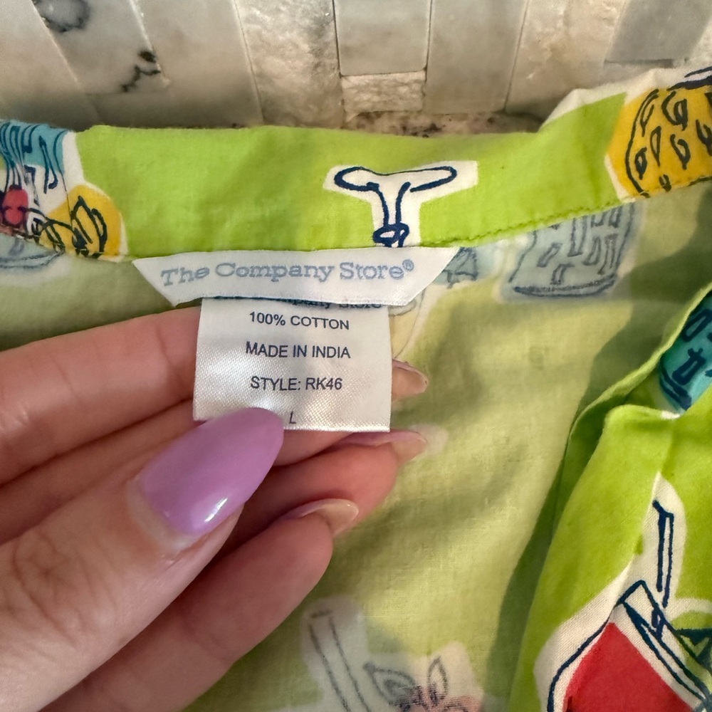 The Company Store 100% Cotton Lime Green Tropical Print Pajamas - Picture 5 of 12